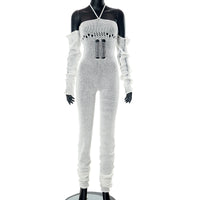 New Wool Over-sleeve Backless Lace-up Jumpsuit
