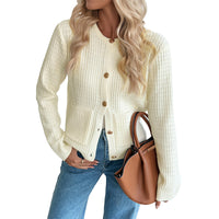 Casual Korean Style Metal Button Cardigan Solid Color Sweater Coat For Women
