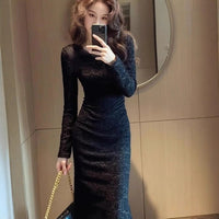 Elegant Black Lace Dress For Women AutumnWinter