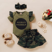 Girls' Letter Print Short Sleeve Top Three-piece Camouflage Skirt