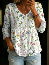 Women's Floral 3D Printed Ladies' Henley Shirt