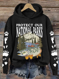 Womens Hooded Sweatshirt With A Forest And Mountain Peaks Design