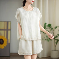 Loose-fitting Slimming Lace-trimmed Two-piece Set