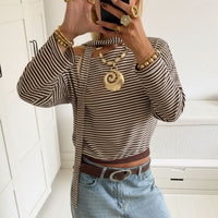 Small Elegant Graceful Diagonal Striped Scarf Long Sleeve T-shirt