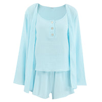 Strap-overnight Gown And Shorts Three-piece Loungewear Set