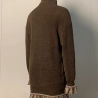 Knitted High-neck Ruffled Long-sleeve Gray Sweater