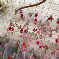 Off-shoulder Mesh Embroidery Transparent Shirt