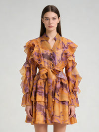 V-neck Ruffled Tie-waist Dress