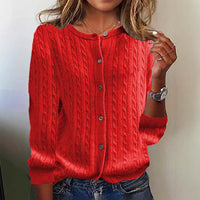 Womens Andi Fleece Crew-Neck Knitted Linen-Flower Cardigan Sweater