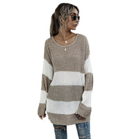 Striped Color Matching Knitted Inner Match Female Mid-length Sweater