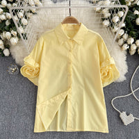French Style Shirt Women's Design Three-dimensional Flower Short Sleeve