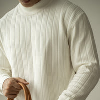 Half Turtleneck Bottoming Mid Collar Sunken Stripe Knitwear Sweater For Men