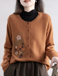 Chinese-style Corn-stitch Cotton Knit Cardigan Sweater For Women