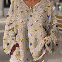 Women's Autumn Winter Lazy Style Loose V-neck Printed Pullover