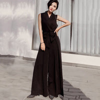 V-neck bow tie wide leg jumpsuit