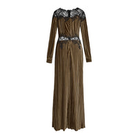 Round-neck Lace-panelled Waist-cinching Green Elegant Maxi Dress