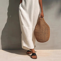 White Sleeveless Hollow-out V-Neck Long Loose Dress