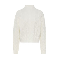 Mock Neck Cable-knit Sweater Loose Pullover Women