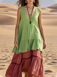 Women's Casual V-Neck Sleeveless Patchwork Dress