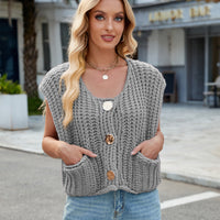 Women's V-neck Three-button Sleeveless Cardigan