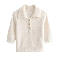 Autumn New Elegant Lapel Elbow Sleeve Sweater Women
