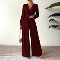 Women's  Elegant V Neck Cross Tie Waist Jumpsuit