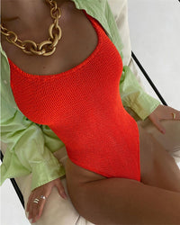 Fabric Wrinkle Champray Wavy Stripes Candy Color One-piece Swimsuit Women's Fluorescent Pleated Champray Swimsuit