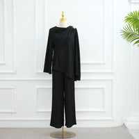 Solid-color Button-up Cardigan And Pants Two-piece Set For Women