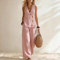 Women's Button Up Cardigan Vest Pants Set