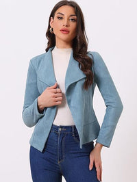 Casual Suede Lapel Long Sleeve Short Coat For Women