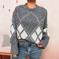 Women's Color-blocking Diamond Pattern Sweater