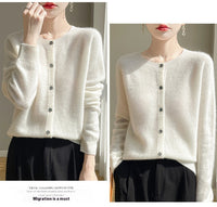 Round Neck Sweater Women's Simple All-match Cashmere Knitted Cardigan