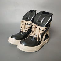 Men's Genuine Leather High Top Black And White Inverted Triangle Shoes