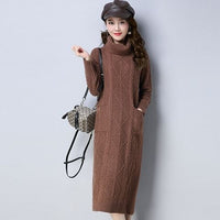Womens High-neck Long Fleece-lined Extra-thick Loose-fitting Sweater