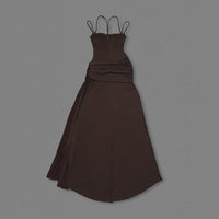 Women's Coffee-Colored Pleated Ribbon Dress