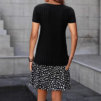 Wide-striped Brushed Short-sleeve Dress For Women