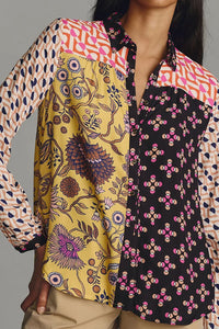 Print Lapel Long Sleeve Shirt Women's