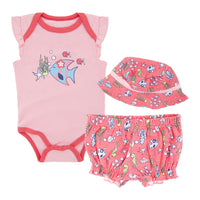Three-piece Printed Romper Baby Cotton Cartoon Romper Pants Hat
