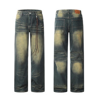 American-style Retro Micro-pull Design Jeans Men's Fashion Brand Straight-leg Trousers Women's