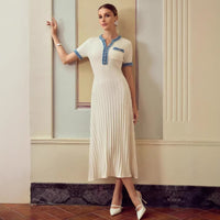 Denim Single-breasted Patchwork Knit Dress