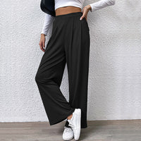 Womens Knitted Ribbed Wide-Leg Casual Pants With Elastic Waist