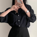 Retro Simple Striped Lapel Long Sleeve Shirt