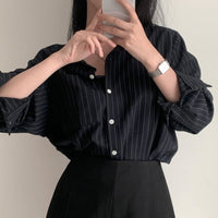 Retro Simple Striped Lapel Long Sleeve Shirt