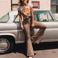 Womens Flare Pants High-Waisted Slim-Fit Trousers Printed Wide-Leg Pants