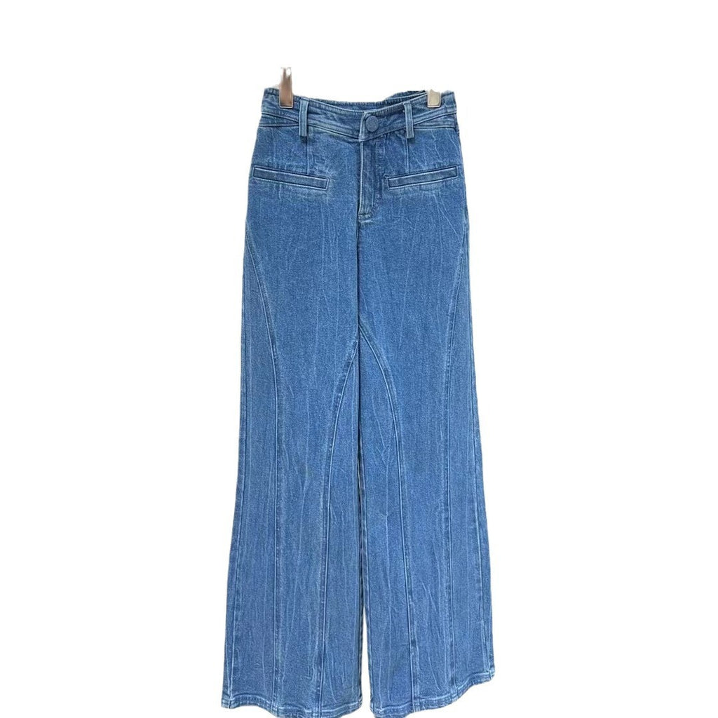 Women's Bow High Waist Jeans Wide-leg Straight Trousers