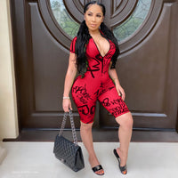 Printed Letters Short-sleeved Jumpsuit