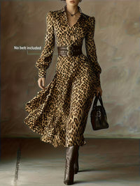 V-neck Printed Long-sleeve Tie-waist Dress