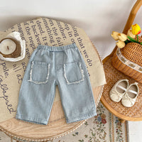 Children's Burrs Pocket Cotton Denim Cropped Pants