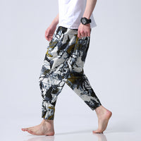 Men's buckle cropped trousers cotton twist pants