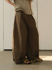 Womens Structured Three-dimensional Pleated Loose-fit Wide-leg Pants